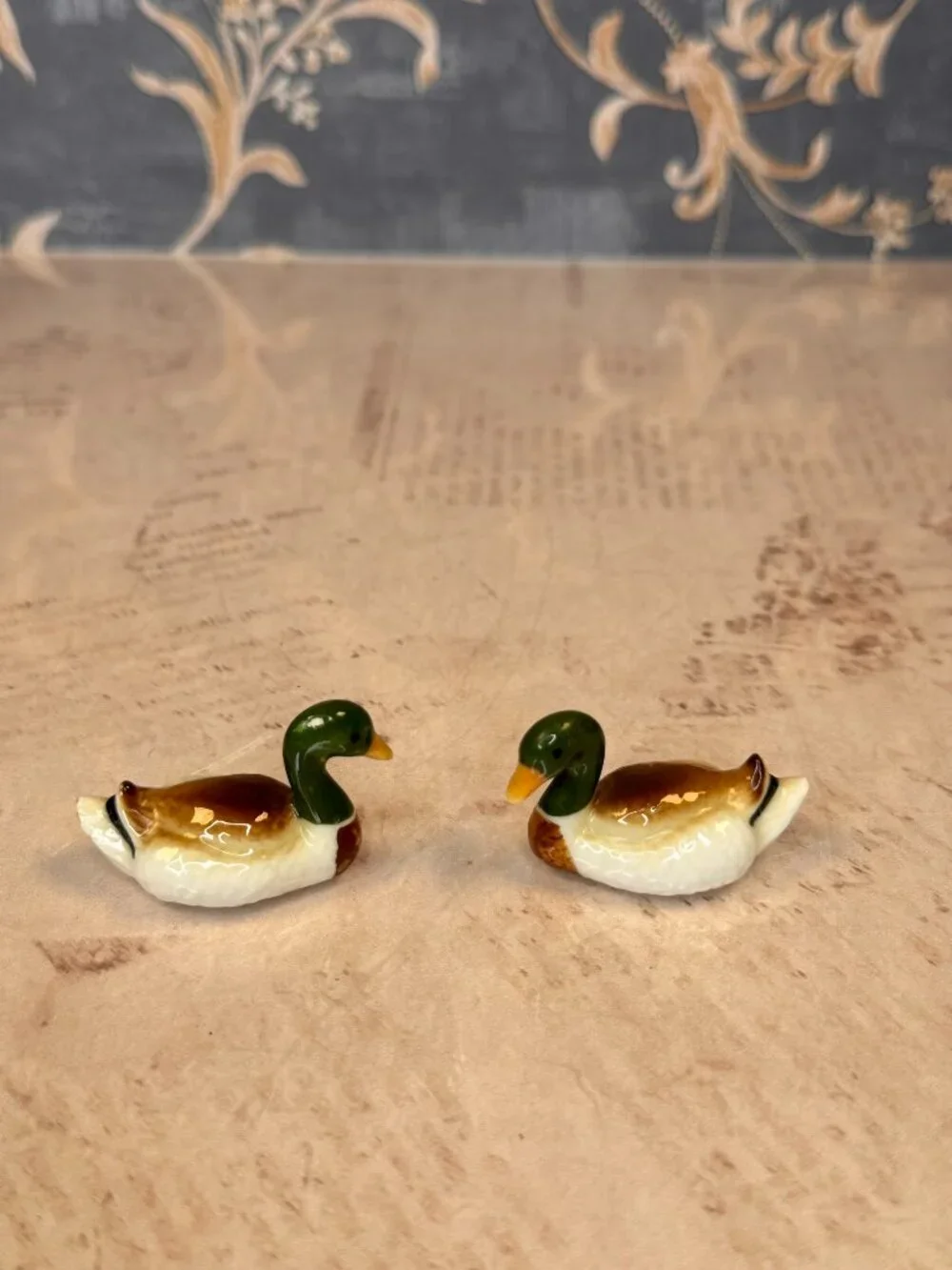 Vintage Mini Porcelain Mallard Duck Figurines Pair Cottage Decor